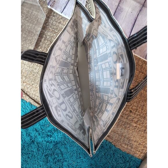 Harrods Of London Iconic Knightsbridge Building PVC Coated Tote Bag Black Ivory - Picture 8 of 14